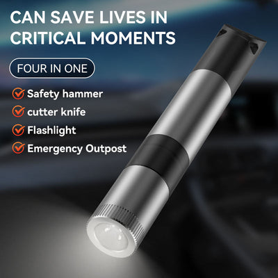 4-in-1 Emergency Safety Hammer Car Window Breaker Seatbelt Cutter Knife Flashlight Whistle Car Escape Tool for Emergency
