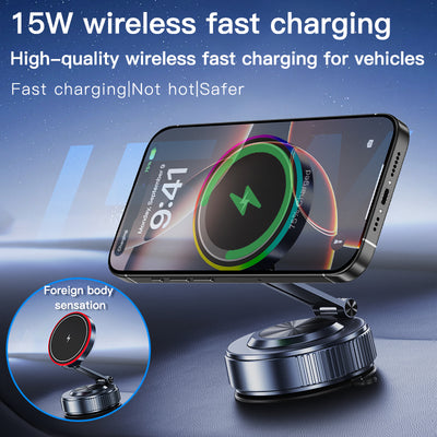 Magnetic Car Phone Holder 360 Degree Rotation VacuumAdsorption Strong Suction Base for Phone with WirelessCharging