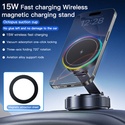 Magnetic Car Phone Holder 360 Degree Rotation VacuumAdsorption Strong Suction Base for Phone with WirelessCharging