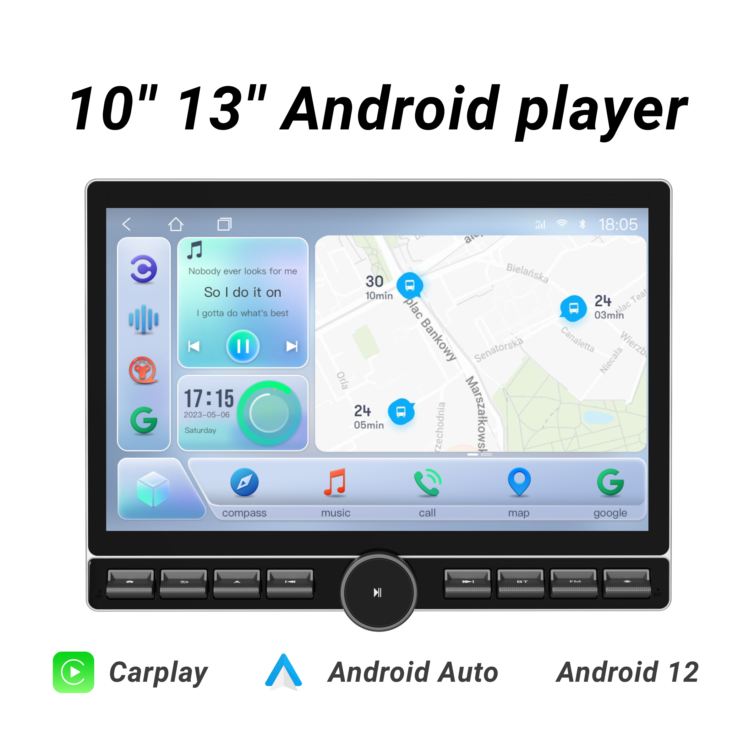Physical Buttons Android 12 10.6''& 13'' Universal Android player Car Radio